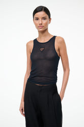 Black sleeveless tank top with small chest cutout