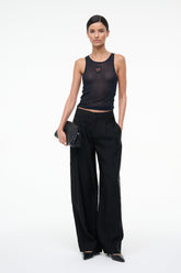 Black high-rise wide-leg trousers with straight wide legs and side pockets