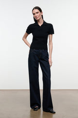 GUS relaxed jeans in dark indigo, wide straight legs, front pockets and belt loops