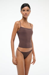 Dark brown tankini top with thin straps and square neckline