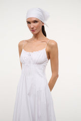 White spaghetti-strap maxi dress with smocked bust detail