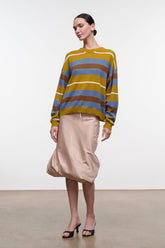 Cashmere sweater with yellow and blue horizontal stripes, crew neck and relaxed fit