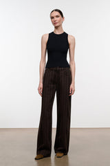 Espresso-striped relaxed jeans in dark brown, straight wide-leg silhouette
