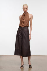 MONAY cigar-brown draped halter bodysuit with gathered front