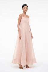 Fawn square-neck sleeveless maxi dress with tiered panels at the hem