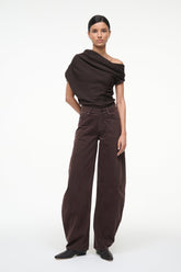 Draped MABEL sweater in dark brown with cowl neck and wrapped shoulder