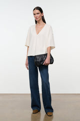 Ivory V-neck short-sleeve tee, relaxed fit