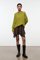 Dark brown skirt with layered look and frayed uneven hem