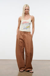 Carob brown high-rise wide-leg trousers with belt loops and pleated front