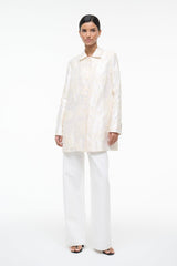 HALTON ivory jacket with pointed collar, button front and long sleeves, textured pattern