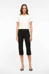 Black cropped straight-leg pants with mid-calf hem