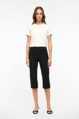 Black cropped straight-leg pants with mid-calf hem