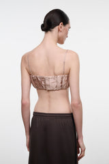 Sandrose silk bandeau top with spaghetti straps and ruched back panel