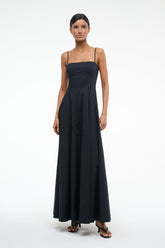 Black maxi dress with spaghetti straps and square neckline