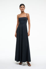 Black maxi dress with spaghetti straps and square neckline
