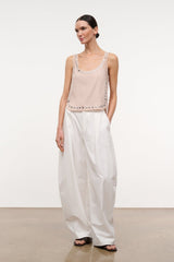 Light pink stud-embellished tank top with scalloped neckline