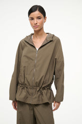 Hooded utility jacket, truffle brown with zip front and adjustable drawstring hem