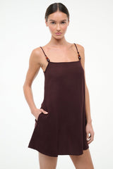 Dark chocolate mini coverup dress with square neckline and spaghetti straps