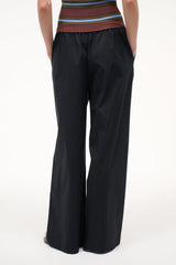 Black wide-leg pants with elastic drawstring waistband, full length