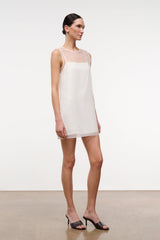 BREA dress in ivory, sleeveless mini shift with round neckline, side view