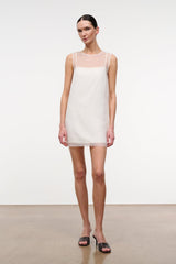BREA dress in ivory, sleeveless mini shift with round neckline, straight hem