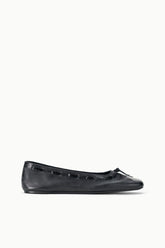 Black leather flat loafers with bow at vamp, low-profile sole