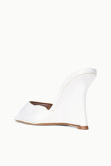 BRIGITTE ivory satin high wedge mule sandal with open toe and curved heel