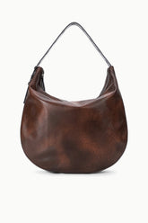 LEVI distressed espresso brown leather hobo bag with dual top handles, open top