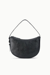 Black crescent hobo bag with top zipper and short handles