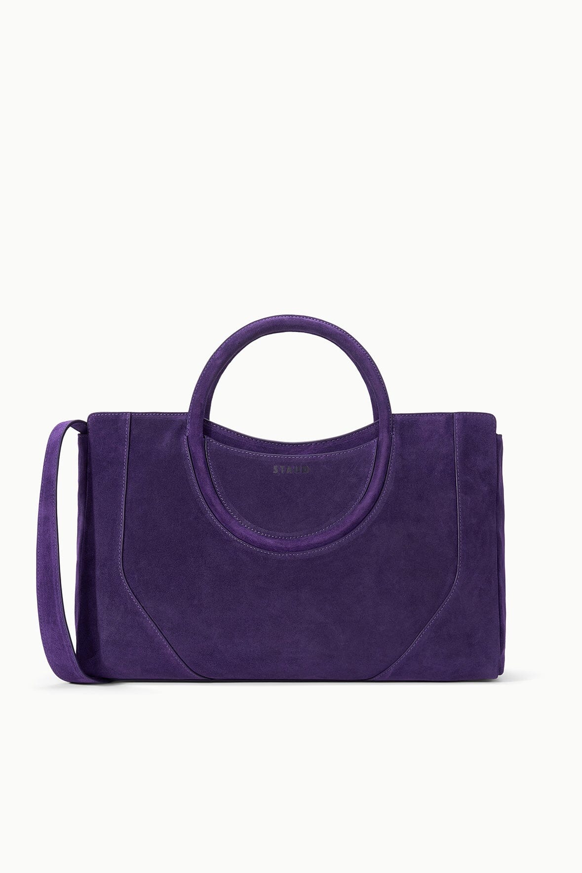 MAUDE SATCHEL amethyst satchel bag with top handles and front suede panel