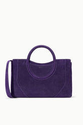 MAUDE SATCHEL amethyst satchel bag with top handles and front suede panel