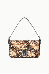 Harlow haircalf shoulder bag with brown speckled pattern, black handles, front flap
