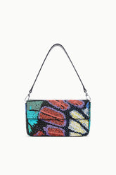 Convertible shoulder bag, rectangular shape, colorful butterfly sequin front and top straps