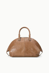 HESTER satchel in toast brown leather, two top handles, center seam, zip closure