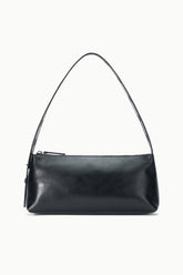 Black shoulder bag with short handle and structured top opening