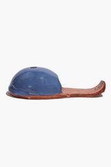 Ceramic incense holder with blue dome and burnt orange base tray