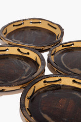 Ceramic leather-look coaster set, three round coasters with stitched rim