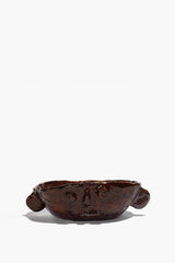Medium Henry bowl with dark bronze glaze, scalloped rim and twin side handles.