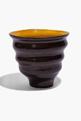 Stacked cone vase, dark burgundy exterior with mustard interior, tapered silhouette
