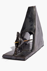 Molasses-glaze ceramic pyramid incense holder, open center for incense stick
