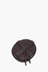 Woven leather coaster set tied with leather strap, dark espresso brown round coasters