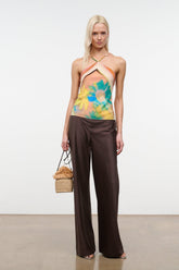 Floral multicolor camisole top with spaghetti straps and V-neck, abstract flower print