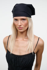 Black headscarf cap style with folded crown