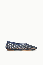 Navy mesh ballet flat with scalloped toe and slip-on collar