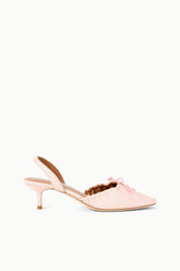 Pink ballet slingback heels with bow detail and slim heel.