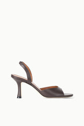 Espresso brown strappy heeled sandals with open toe and slim stiletto heel