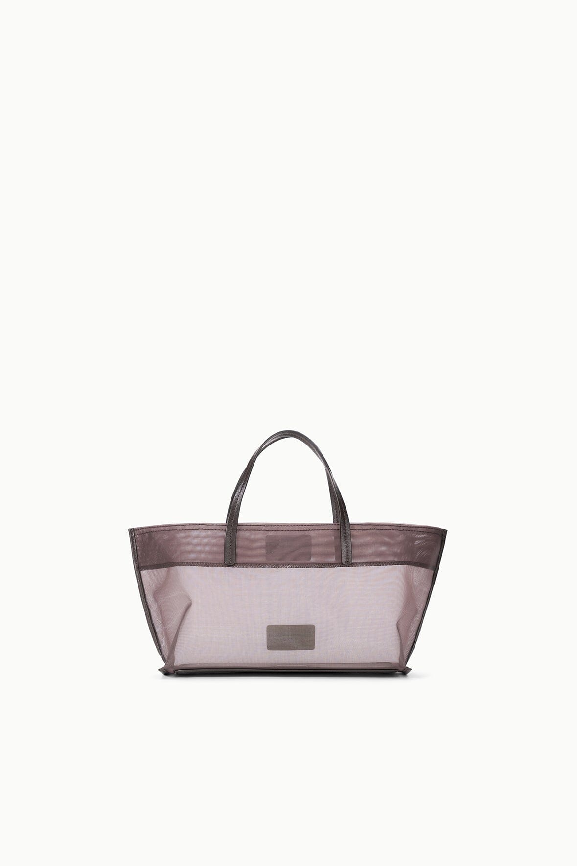 Mini mesh tote with top handles, espresso-brown sheer panels