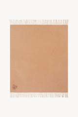 Camel cashmere blanket square with thin fringe border