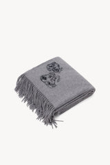 C.BONZ cashmere blanket in grey with fringed edge and embroidered pet face