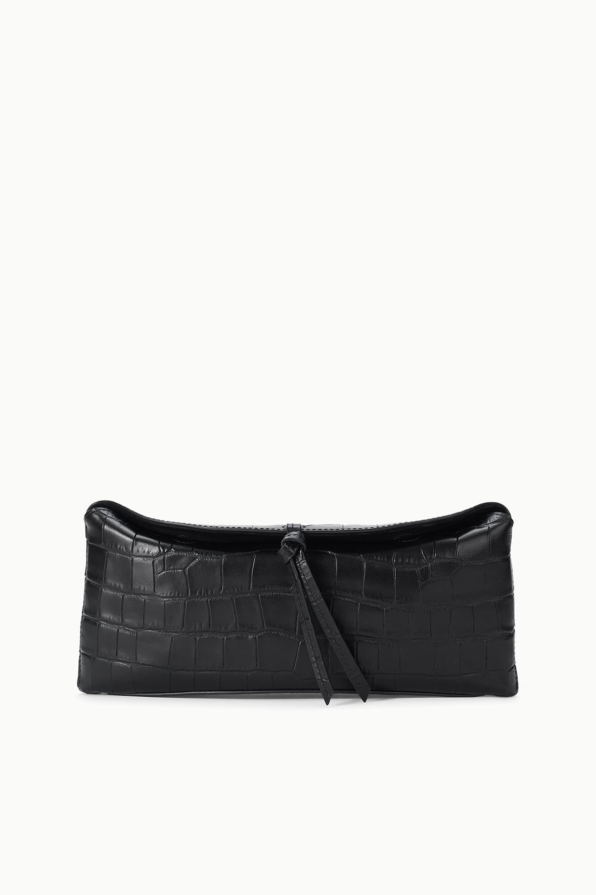 Black croc-embossed EVE clutch with top zip and wrist strap